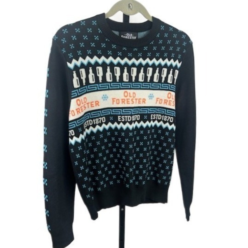 Old Forester Christmas Sweater Holiday Party Bourbon‎ Alcohol Black Size Medium